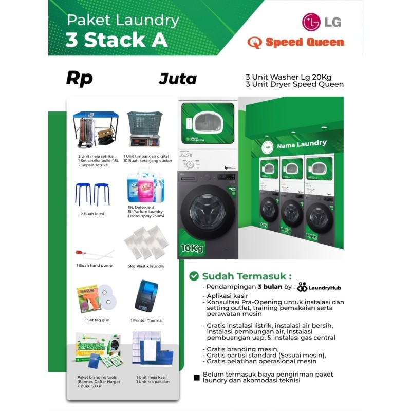 Paket Stack Mesin Besar Paket Usaha Laundry Kiloan 3 Stack A